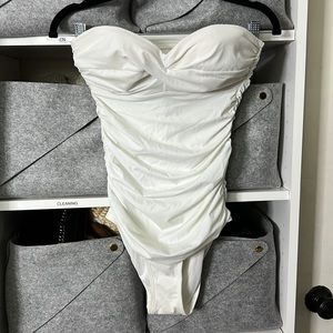 Victoria’s Secret swim white ruched one piece strapless sweetheart top